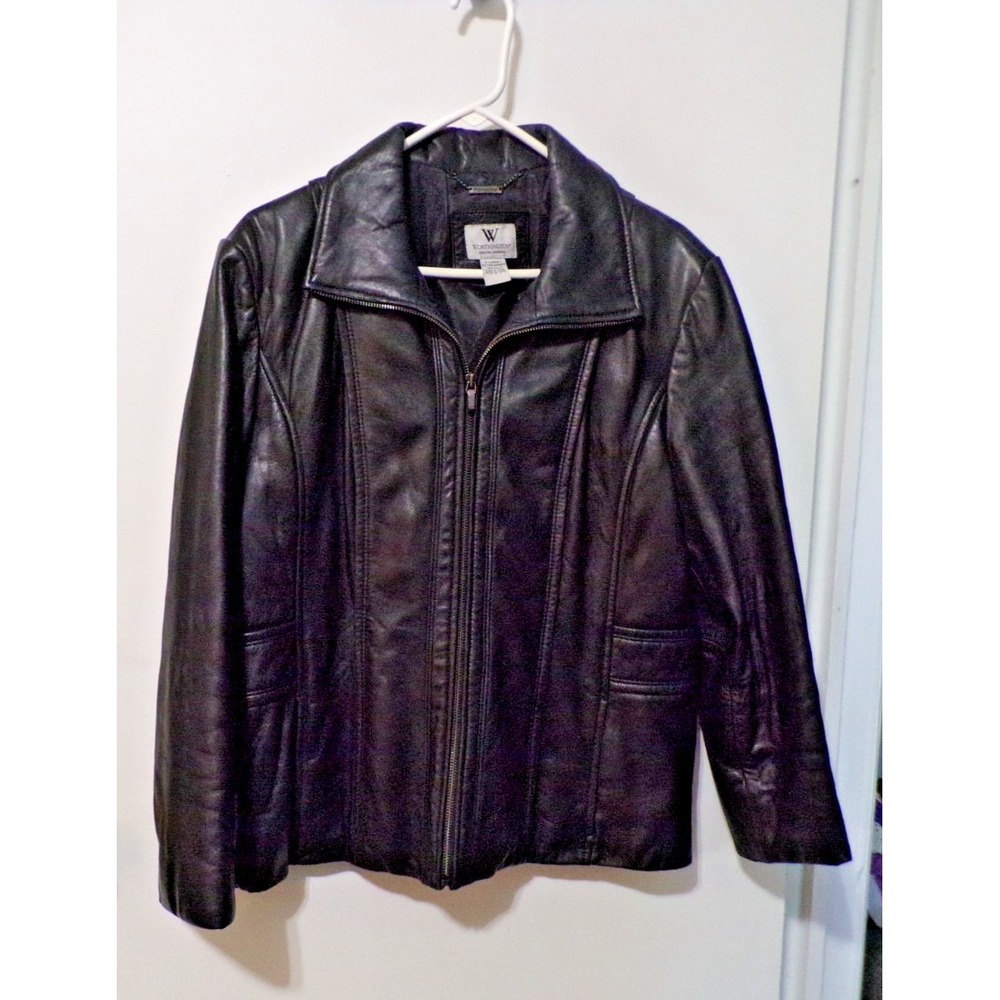 Worthington Women's XL Genunine Soft Lambskin Dark Brown Jacket 2 Pockets Zips